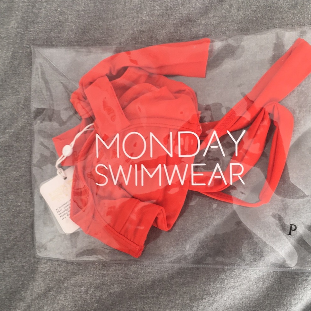 Monday swimwear Cloverly bikini top bright coral